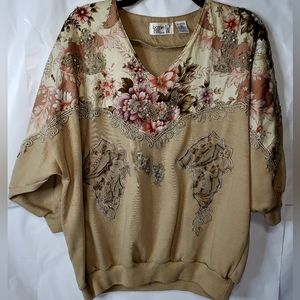 Flowers and Lace Patchwork Shirt Size 2x